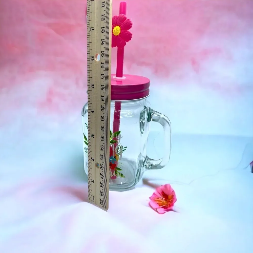 Happy Spring & Everything l Hand-painted l 16 oz. l Mason Jar l Decorative Straw
